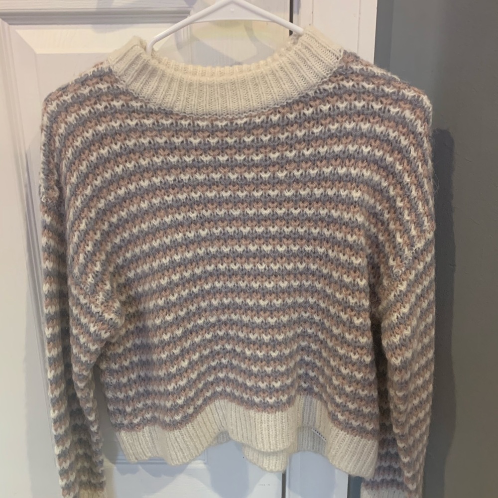 cropped pink blue & white sweater